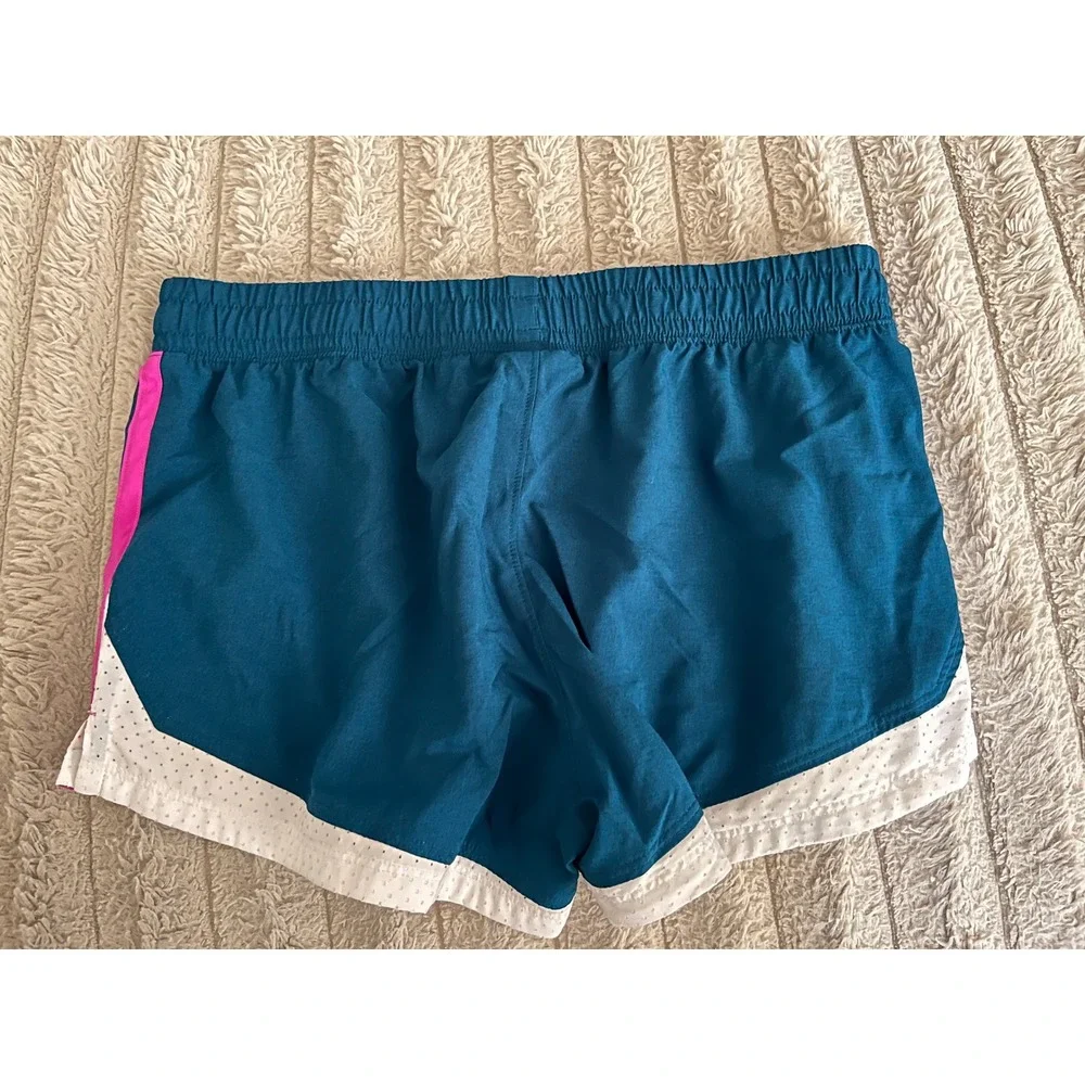 Under Armour Girls Teal Blue Pink White Athletic Running Shorts Size XL YXL